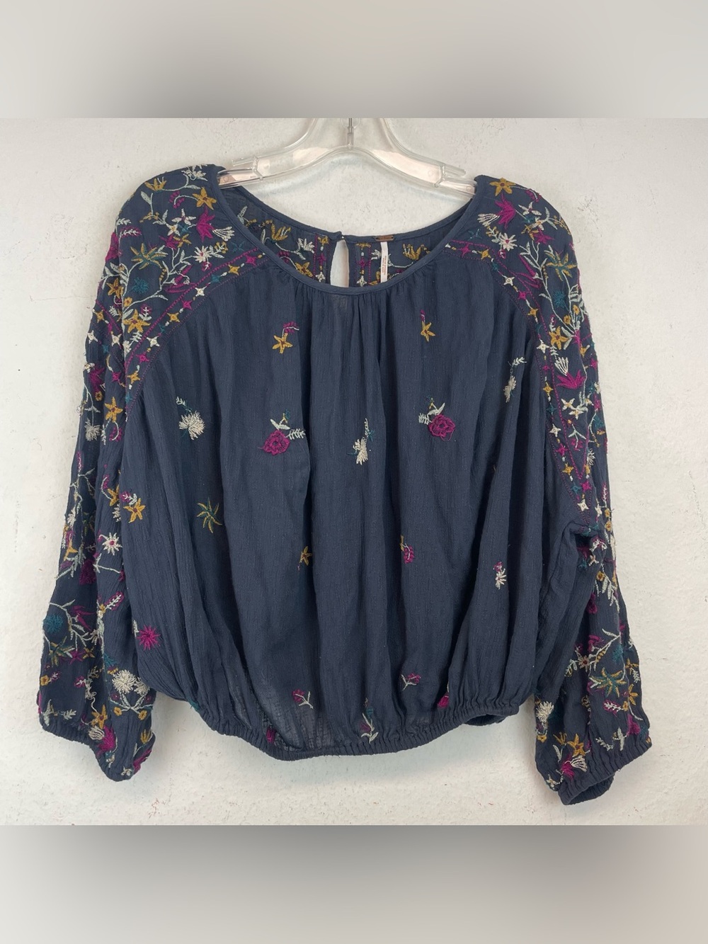 Embroidered Navy Peasant Blouse - Women's Top Free People Size M